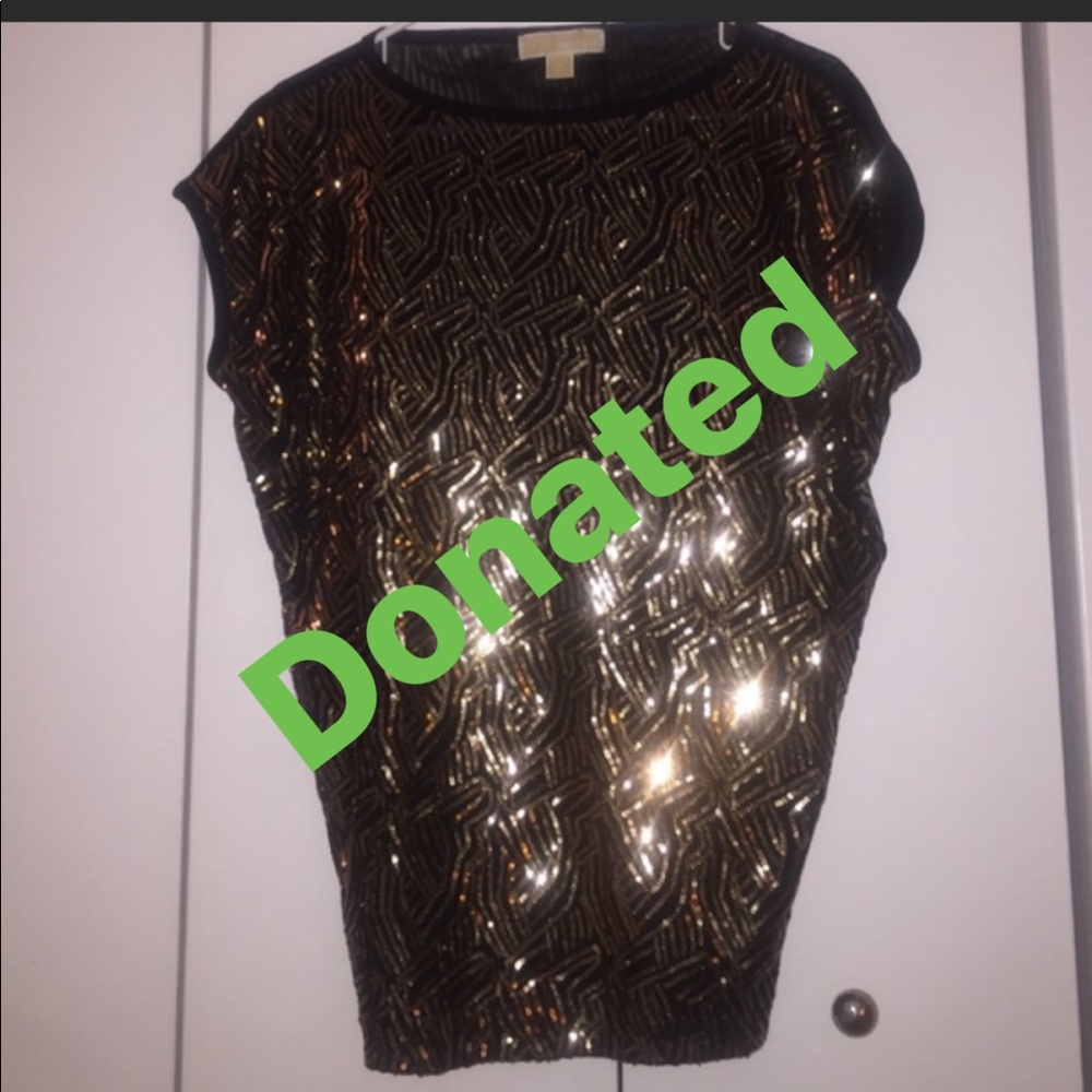 Michael Kors Gold Sequin Mesh Dress Shirt